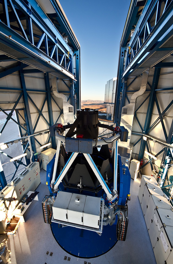 An image of the VLT Survey telescope, located in the high desert of Paranal in Chile, which was used for gravitational lensing observations in this study.