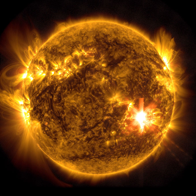 False color image of a powerful solar flare that erupted from the sun on May 10